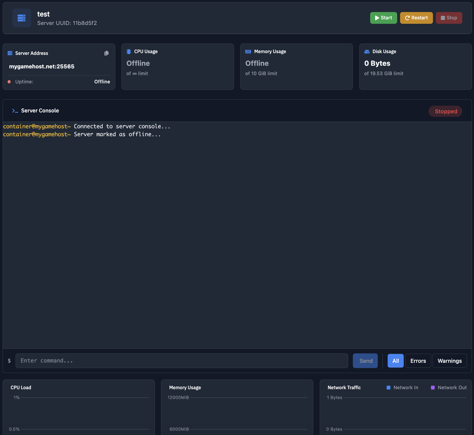 Komfortables Game-Server-Kontrollpanel
