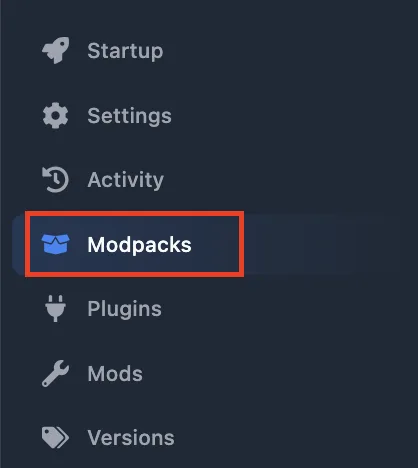 Modpacks Sidebar Menu