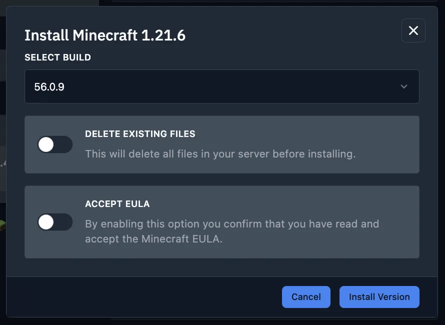 Build and EULA settings