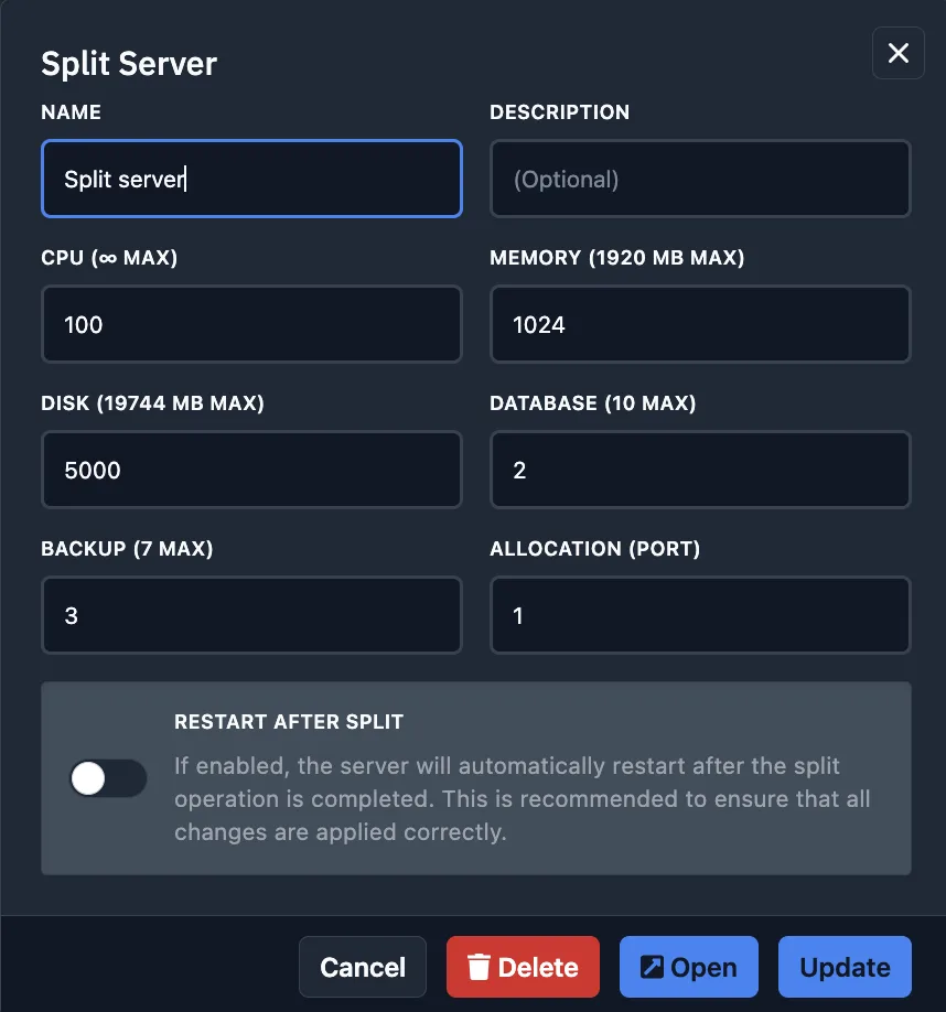 Edit Split Resources